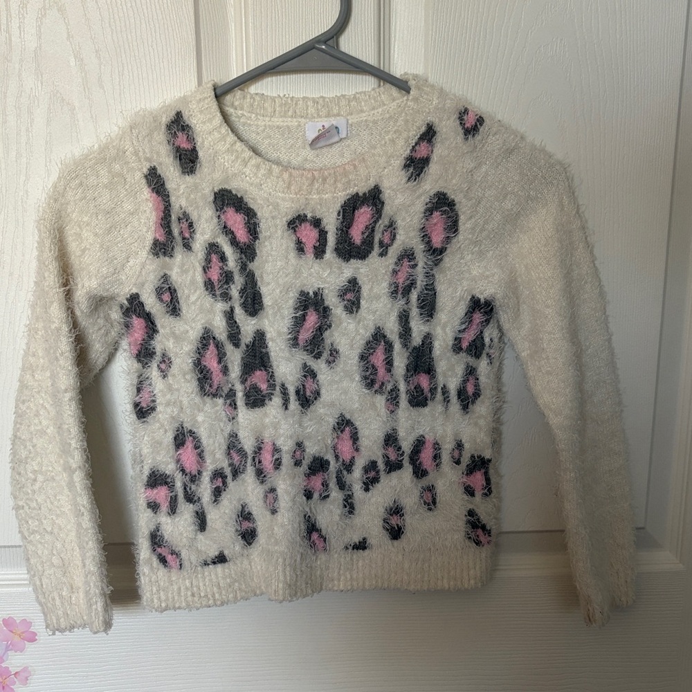 Circo Cream and Pink Leopard Print Sweater for 7-8T